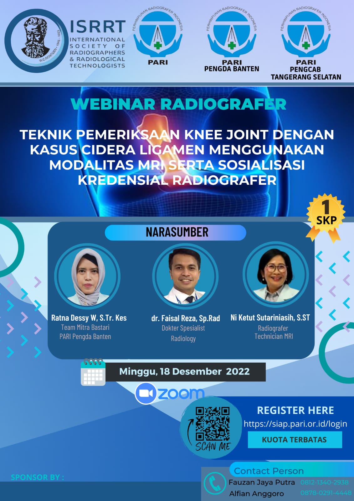 Webinar Pengcab Tangerang Selatan : Teknik Pemeriksaan Knee Joint dengan Kasus Cidera Ligamen menggunakan Modalitas MRI serta Sosialisasi Kredensial Radiografer